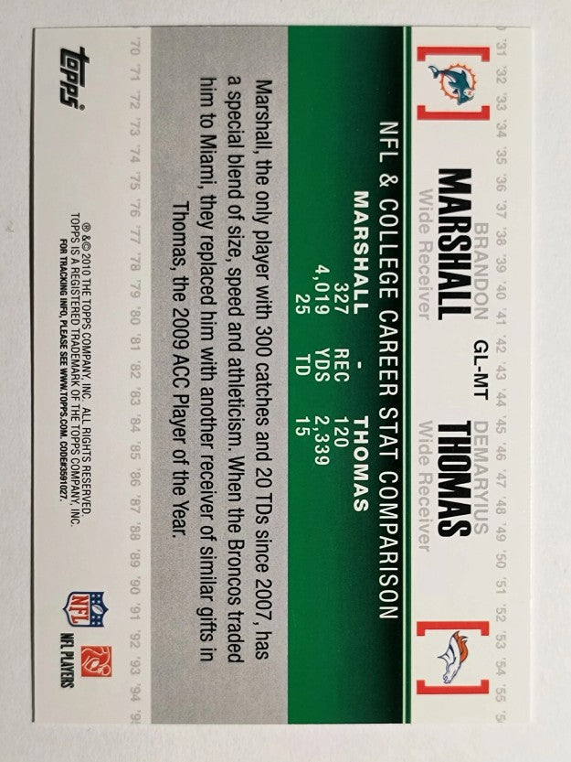2010 Topps Gridiron Lineage #GLMT Brandon Marshall/Demaryius Thomas