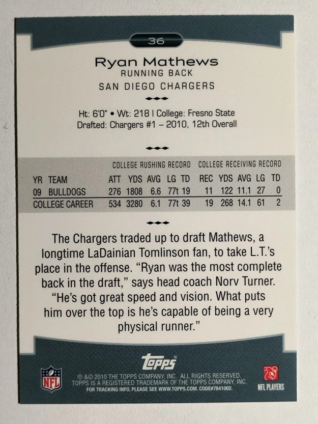 2010 Topps Platinum #36 Ryan Mathews RC