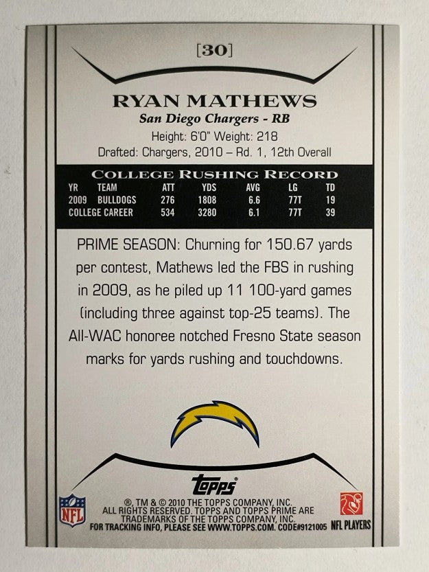 2010 Topps Prime Retail #30 Ryan Mathews RC