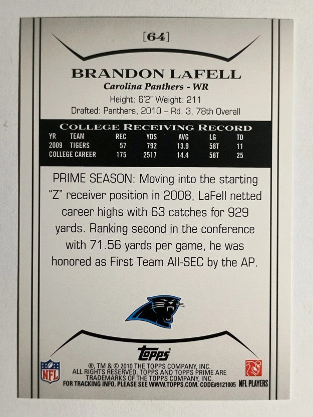 2010 Topps Prime Retail #64 Brandon LaFell RC