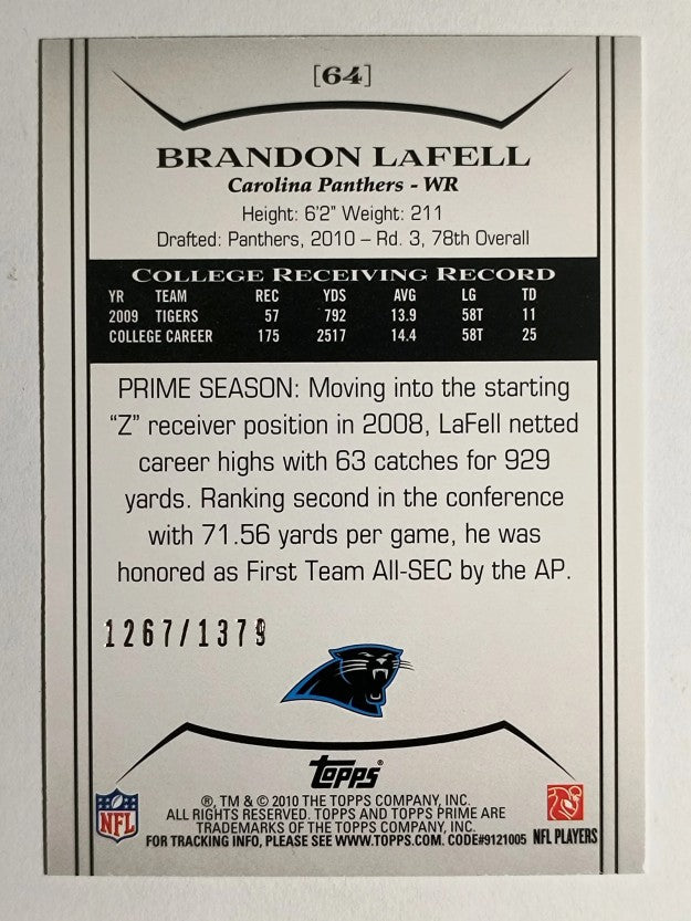 2010 Topps Prime Retail Bronze #64 Brandon LaFell