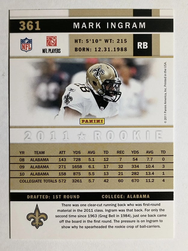 2011 Score Factory Set Updates #361 Mark Ingram/white jersey game action