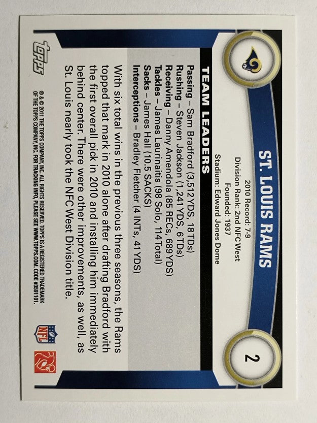 2011 Topps #2 St. Louis Rams Team/Sam Bradford/Steven Jackson