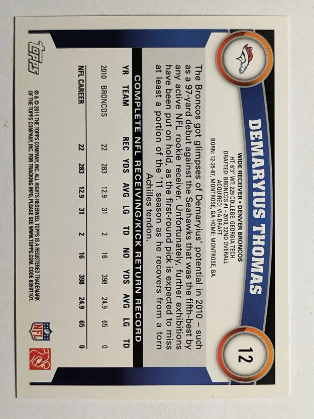 2011 Topps #12 Demaryius Thomas