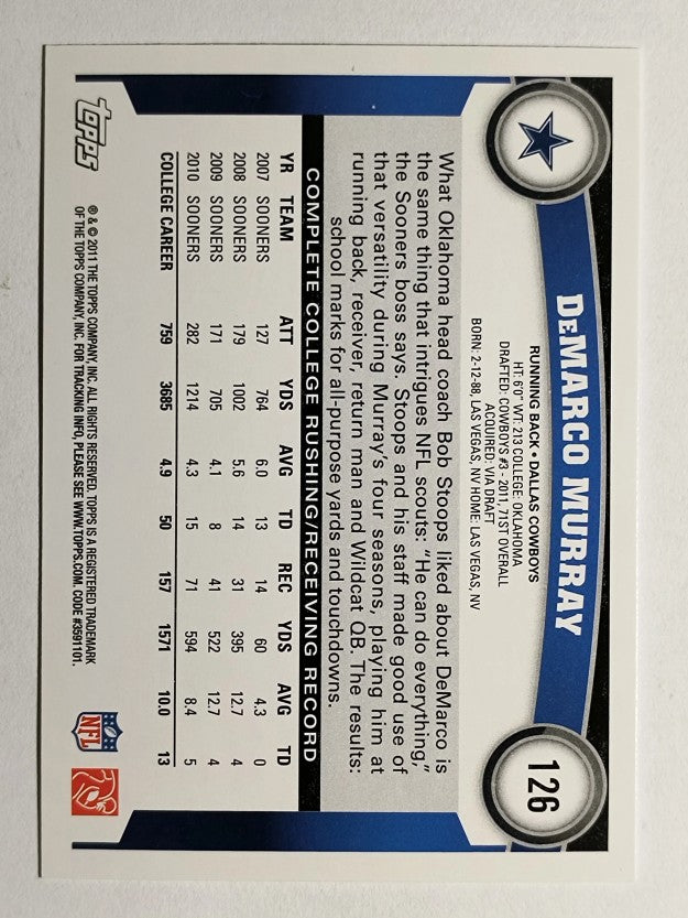 2011 Topps #126A DeMarco Murray RC/football in both hands