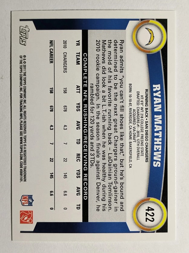 2011 Topps #422 Ryan Mathews