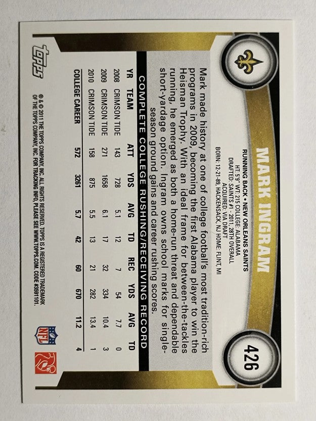 2011 Topps #426A Mark Ingram RC/ball in left hand