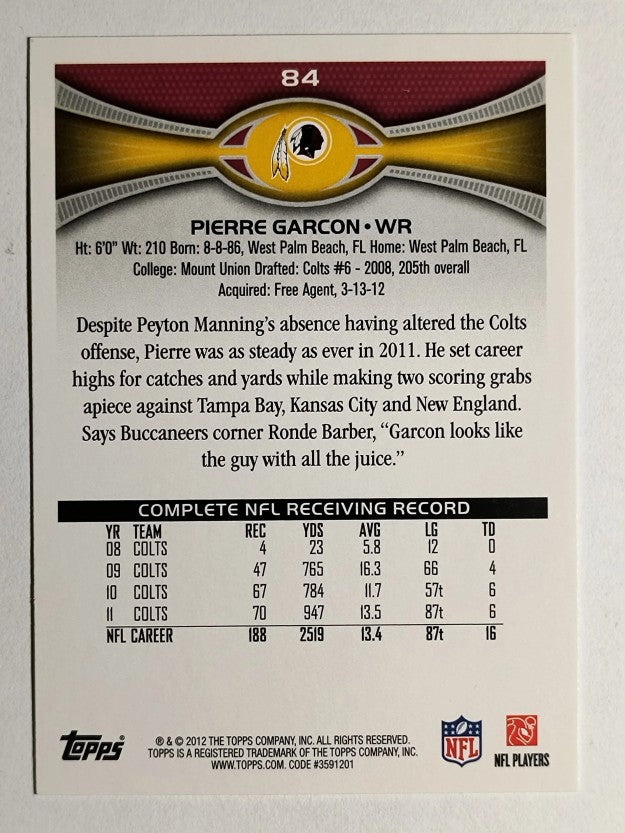 2012 Topps #84 Pierre Garcon