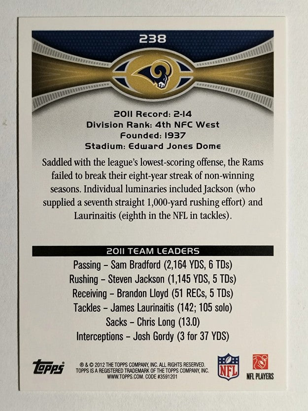 2012 Topps #238 St. Louis Rams/James Laurinaitus/Chris Long/Chris Chamberlain