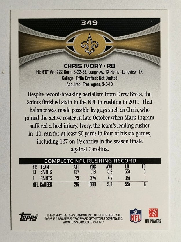 2012 Topps #349 Chris Ivory