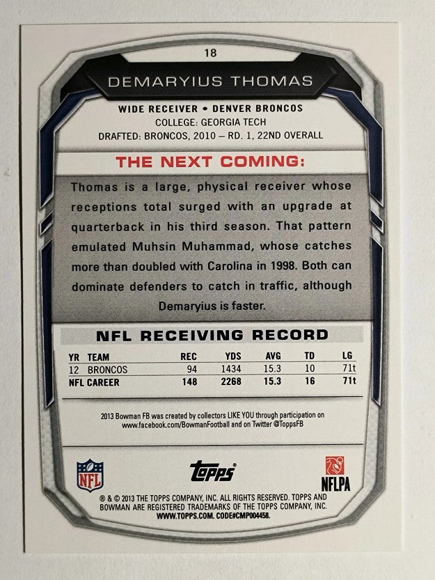 2013 Bowman #18 Demaryius Thomas