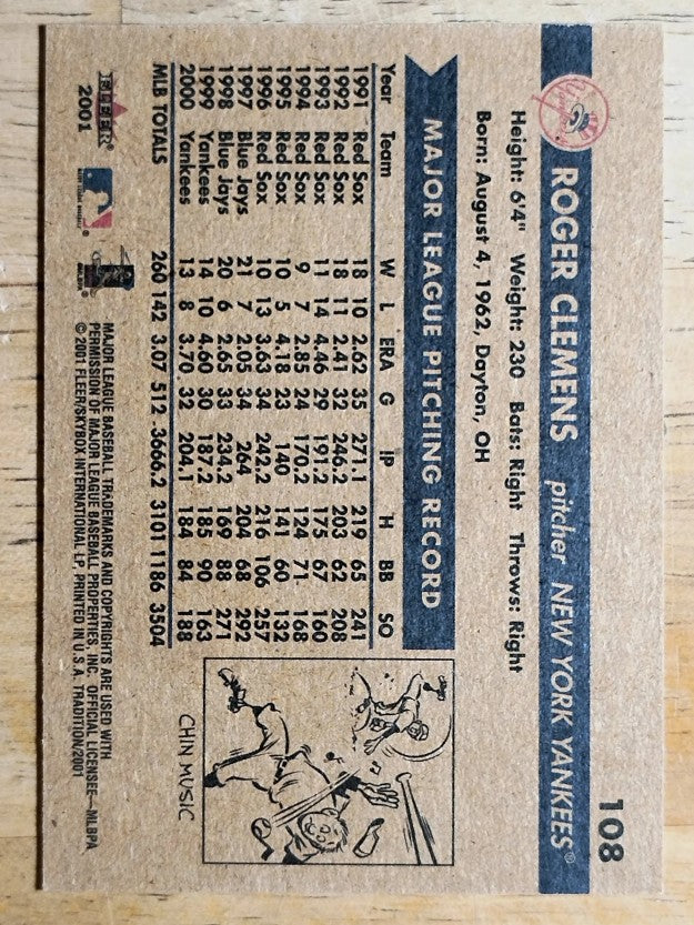2001 Fleer Tradition #108 Roger Clemens