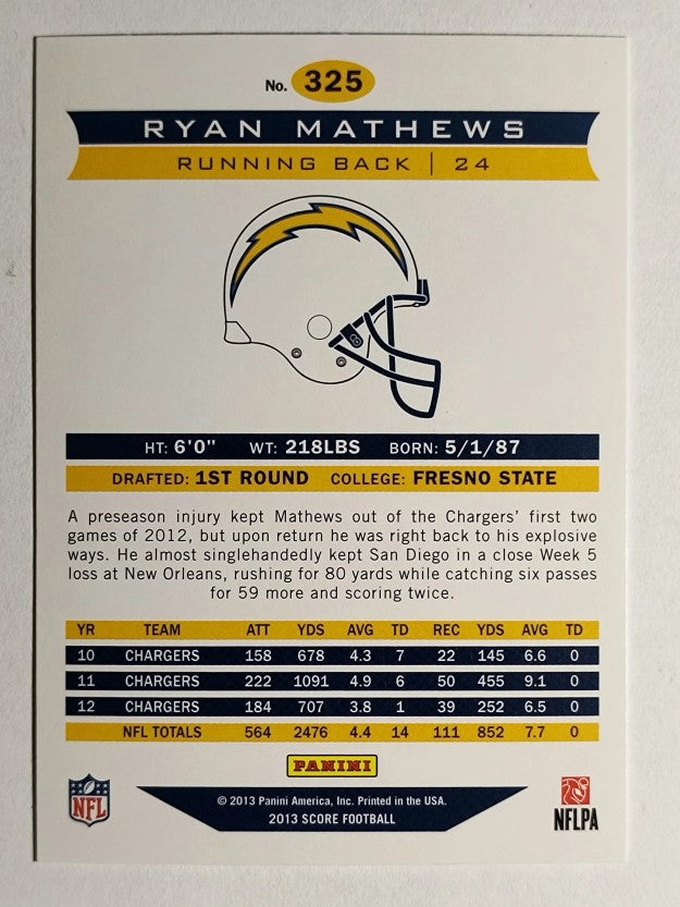 2013 Score #325 Ryan Mathews FF