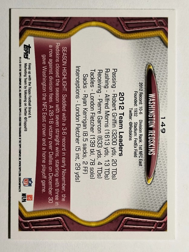 2013 Topps #149 Redskins/Robert Griffin III/Alfred Morris/Aldrick Robinson