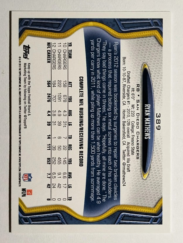2013 Topps #389 Ryan Mathews