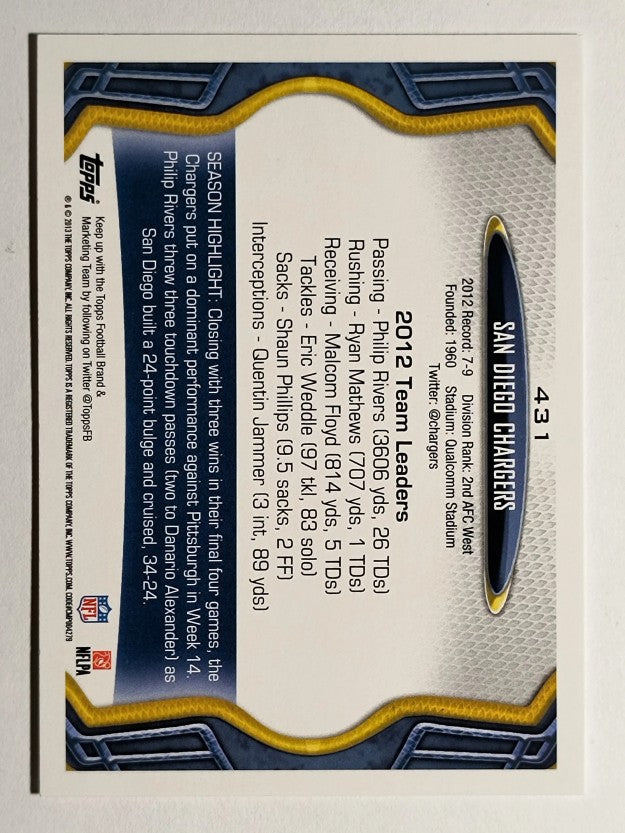 2013 Topps #431 San Diego Chargers/Philip Rivers/Danario Alexander
