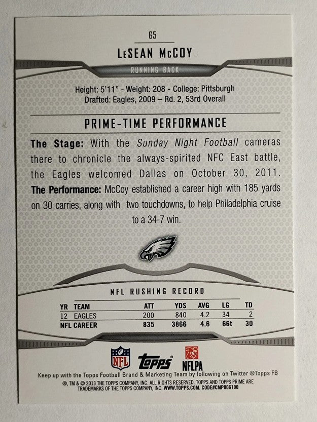 2013 Topps Prime Retail #65 LeSean McCoy