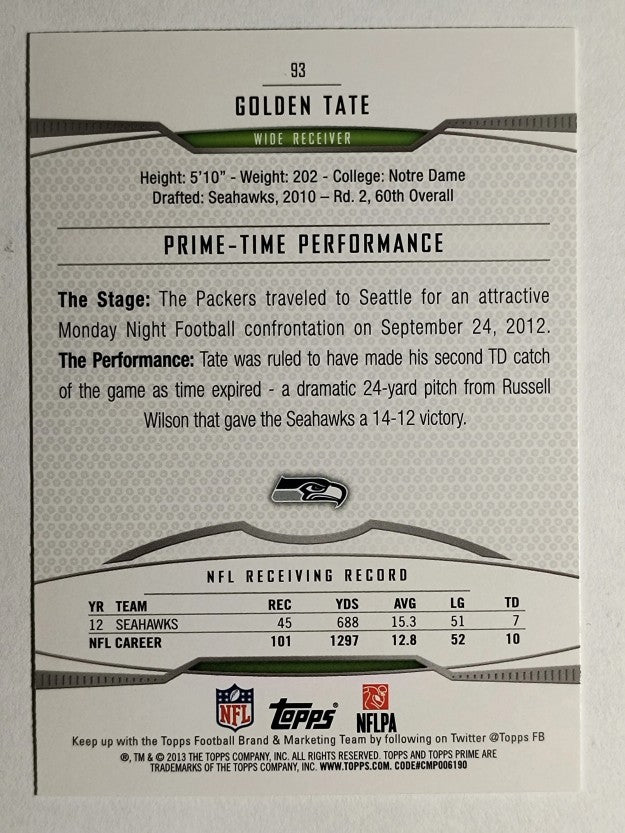 2013 Topps Prime Retail Blue #93 Golden Tate
