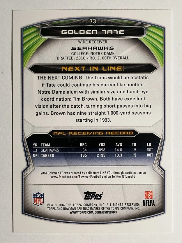 2014 Bowman #V73 Golden Tate