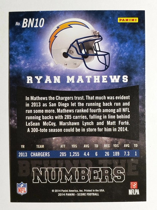 2014 Score Behind The Numbers Blue #BN10 Ryan Mathews