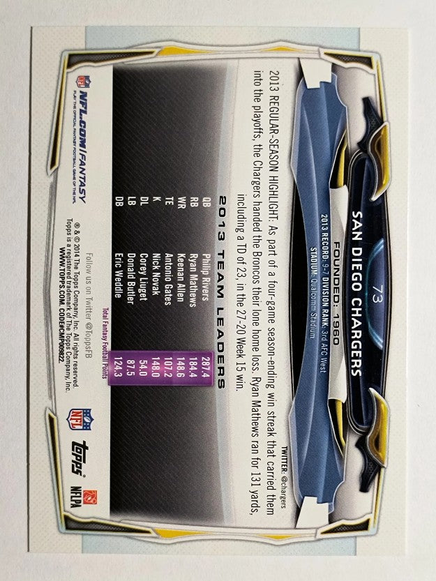 2014 Topps #73 San Diego Chargers/Danny Woodhead/Keenan Allen