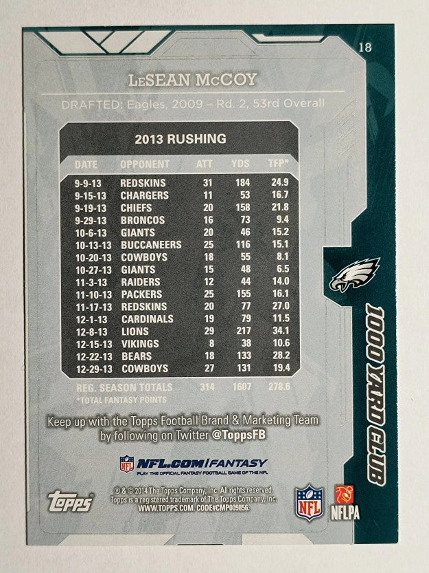 2014 Topps 1000 Yard Club #18 LeSean McCoy