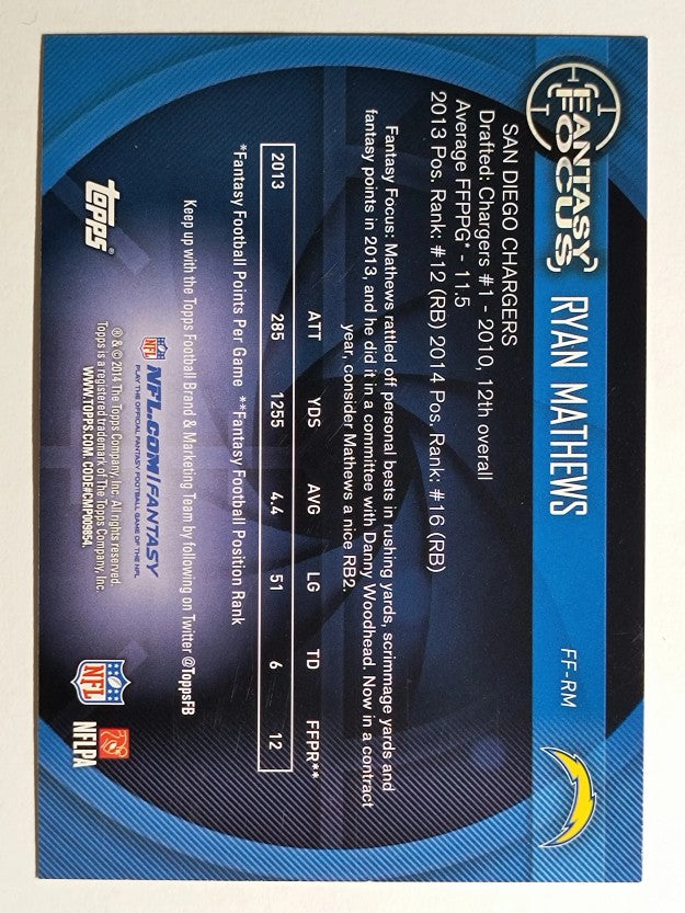2014 Topps Fantasy Focus #FFRM Ryan Mathews
