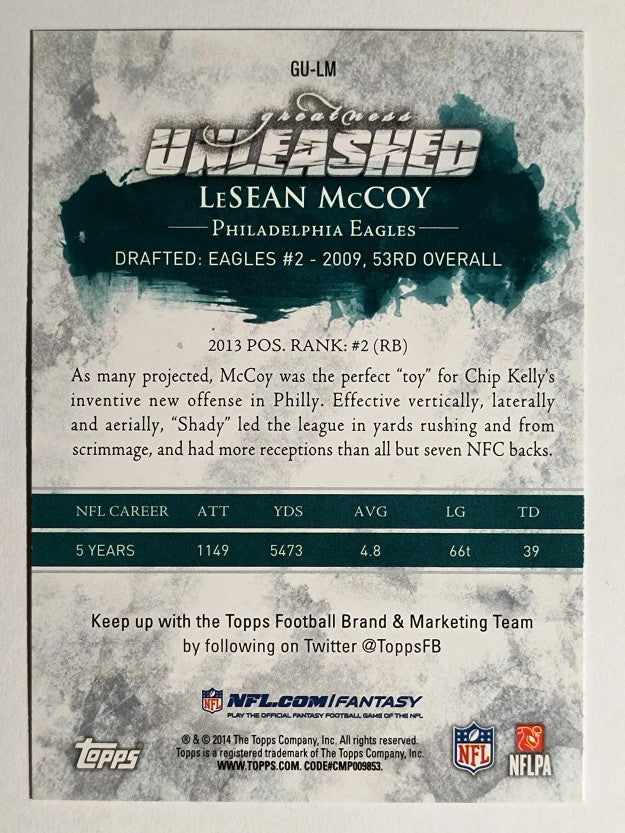 2014 Topps Greatness Unleashed #GULM LeSean McCoy