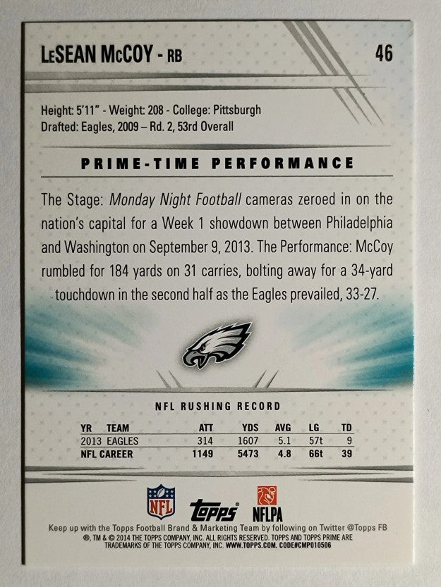 2014 Topps Prime #46A LeSean McCoy/running the ball