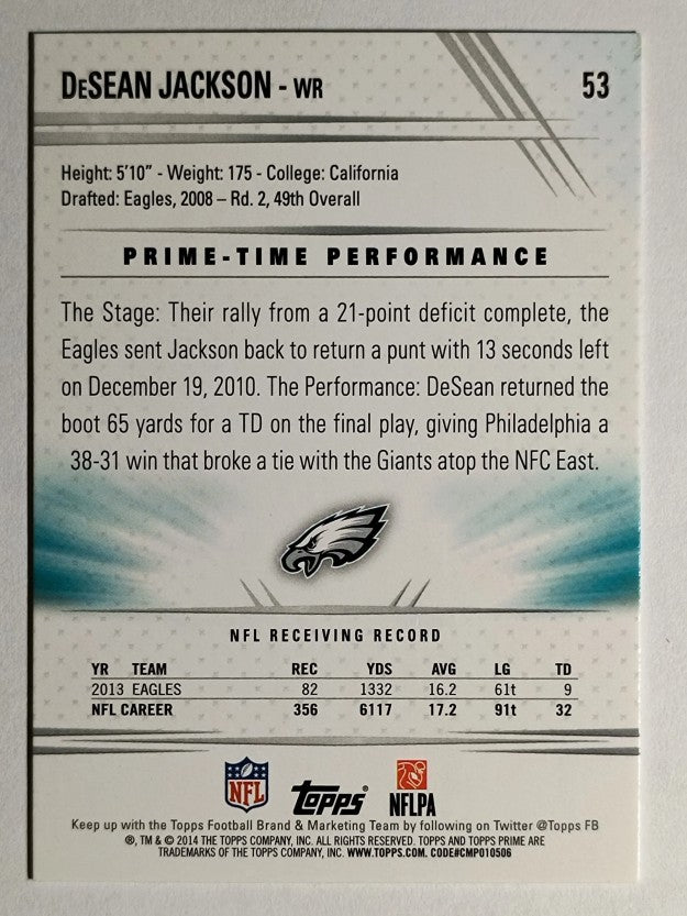 2014 Topps Prime #53A DeSean Jackson/maroon pants