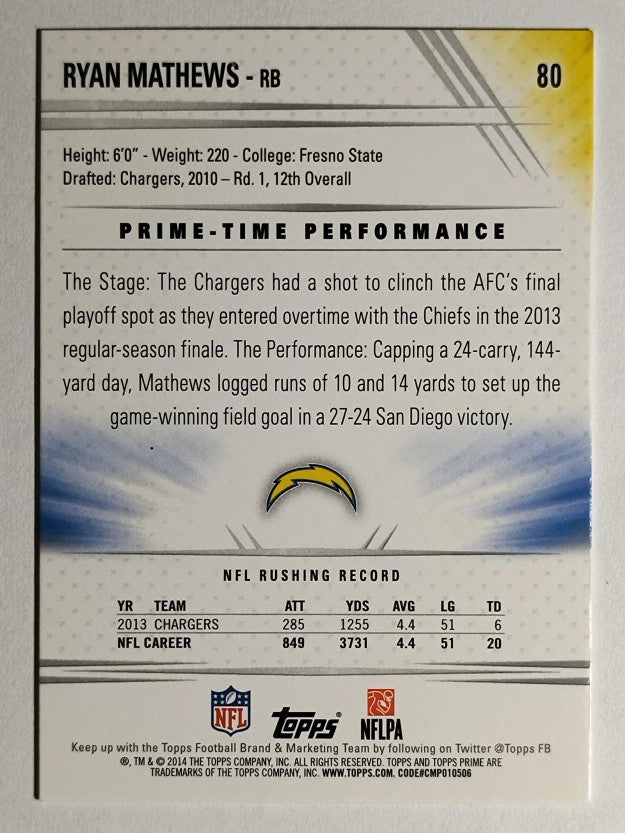 2014 Topps Prime #80 Ryan Mathews