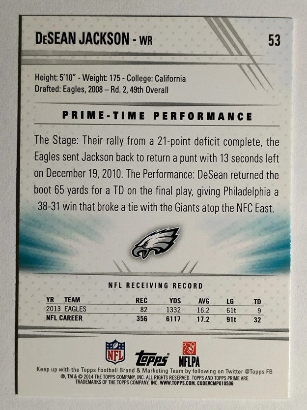 2014 Topps Prime Retail Blue #53 DeSean Jackson