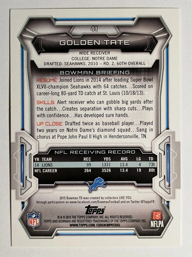 2015 Bowman #V41 Golden Tate