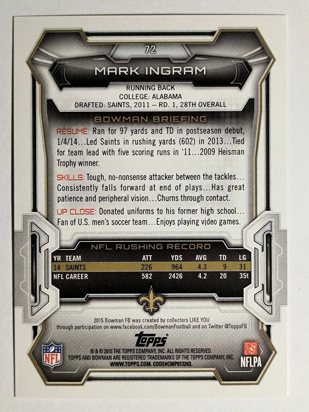 2015 Bowman Purple #V72 Mark Ingram