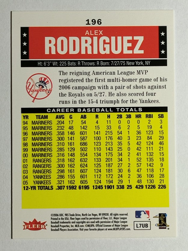 2006 Fleer Tradition #196 Alex Rodriguez