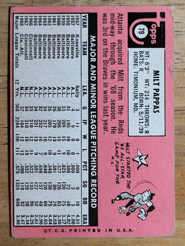 1969 Topps #79 Milt Pappas (POOR)