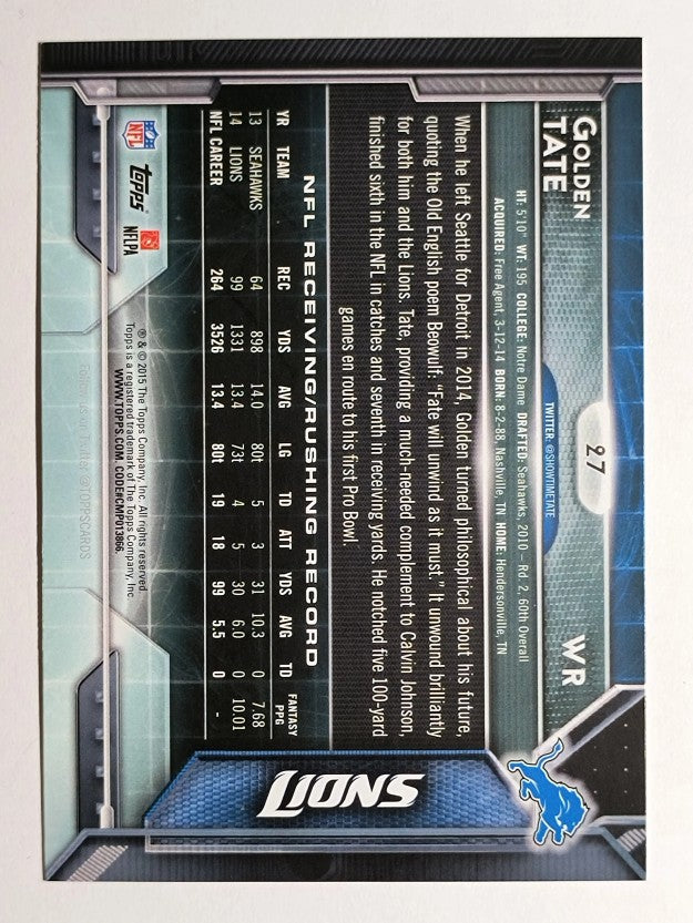 2015 Topps #27 Golden Tate