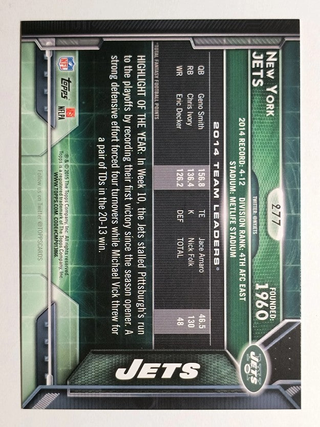 2015 Topps #277 New York Jets/Chris Ivory