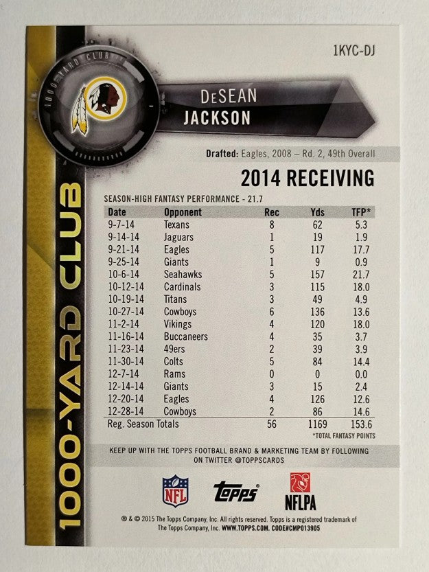 2015 Topps 1000 Yard Club #1KYCDJ DeSean Jackson