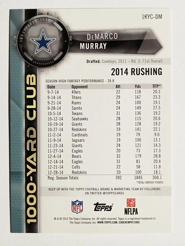 2015 Topps 1000 Yard Club #1KYCDM DeMarco Murray