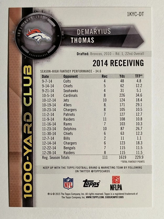 2015 Topps 1000 Yard Club #1KYCDT Demaryius Thomas