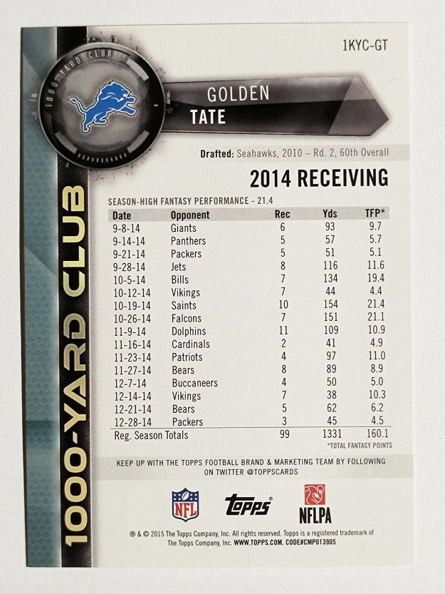 2015 Topps 1000 Yard Club #1KYCGT Golden Tate