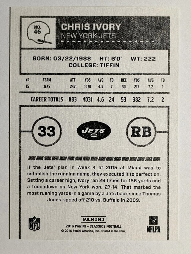 2016 Classics Timeless Tributes Bronze #46 Chris Ivory