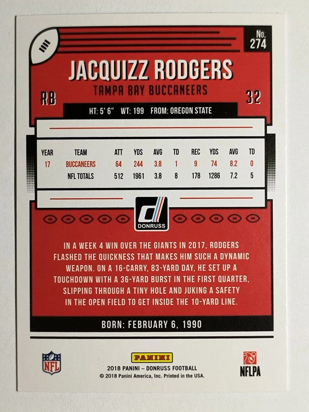 2018 Donruss Press Proof Blue #274 Jacquizz Rodgers