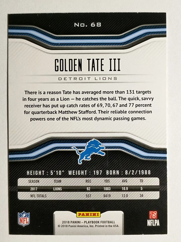 2018 Panini Playbook #68 Golden Tate III