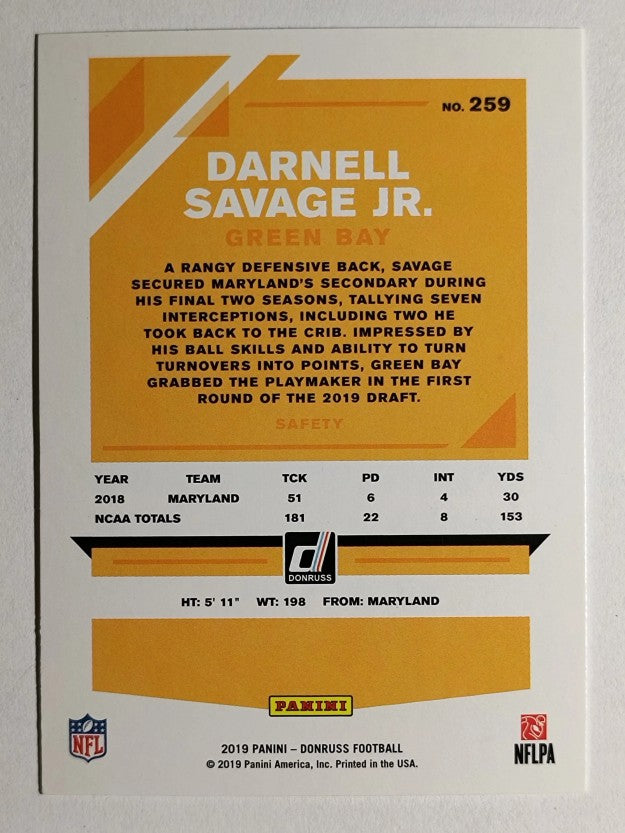 2019 Donruss #259 Darnell Savage Jr. RC
