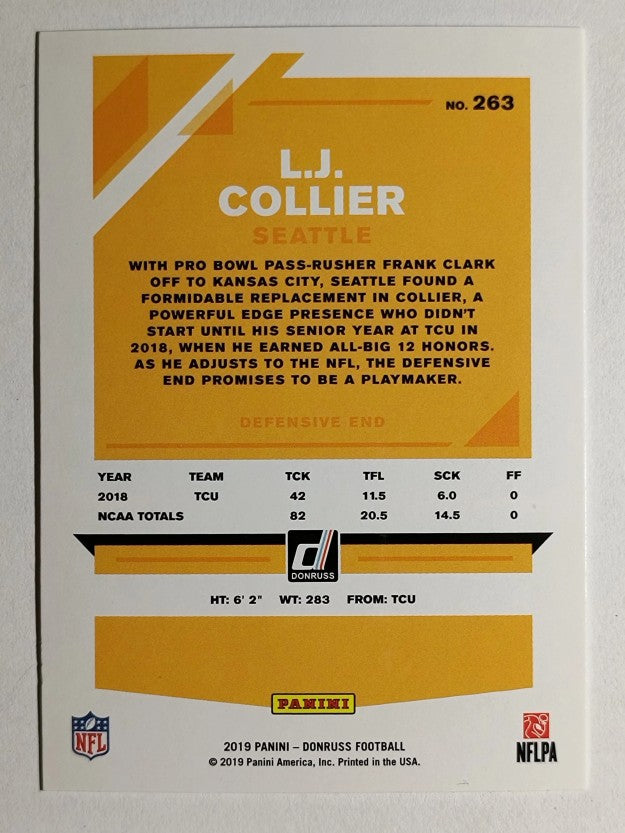 2019 Donruss #263 L.J. Collier RC