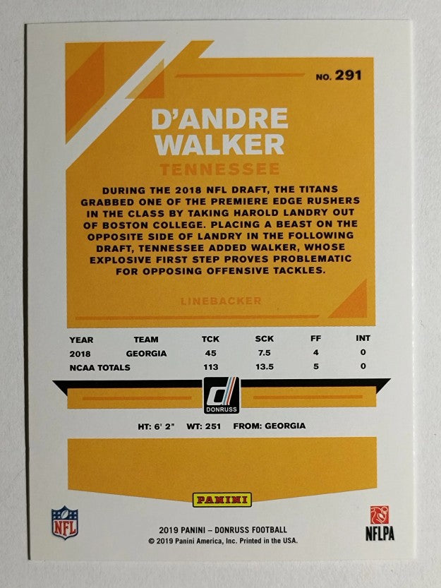 2019 Donruss #291 D'Andre Walker RC