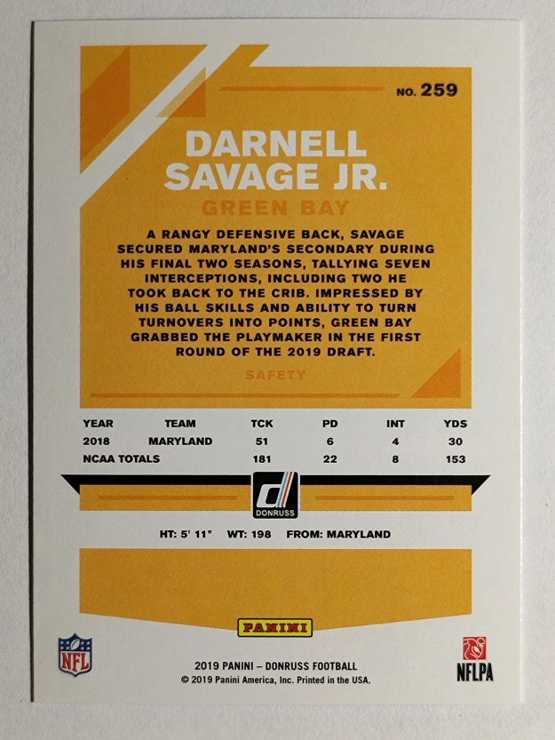2019 Donruss Press Proof Blue #259 Darnell Savage Jr.