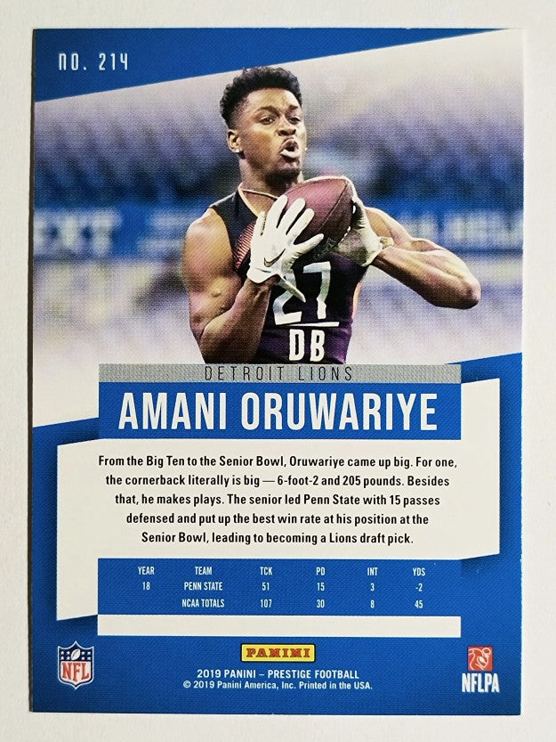 2019 Prestige #214 Amani Oruwariye RC